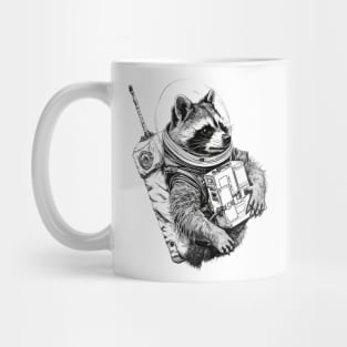 Racoon Astronaut Black White Mug